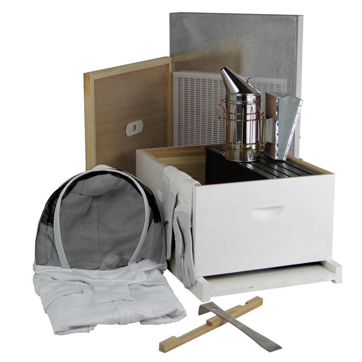 Complete 10-Frame Nuc Ready Beekeeping Starter Kit with Hive, Smoker, Tools & Protective Gear 1 Deep Only Starter Kit