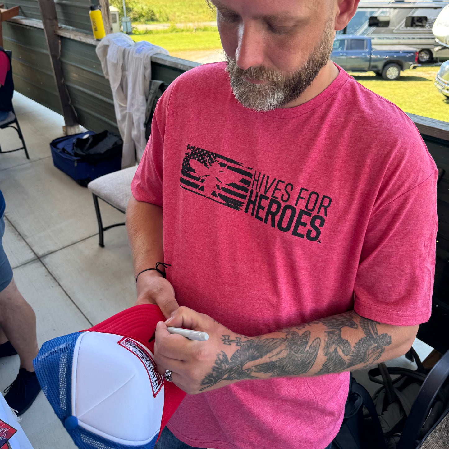 🇺🇸 Hives for Heroes Trucker Hat — signed by Marine Josh White